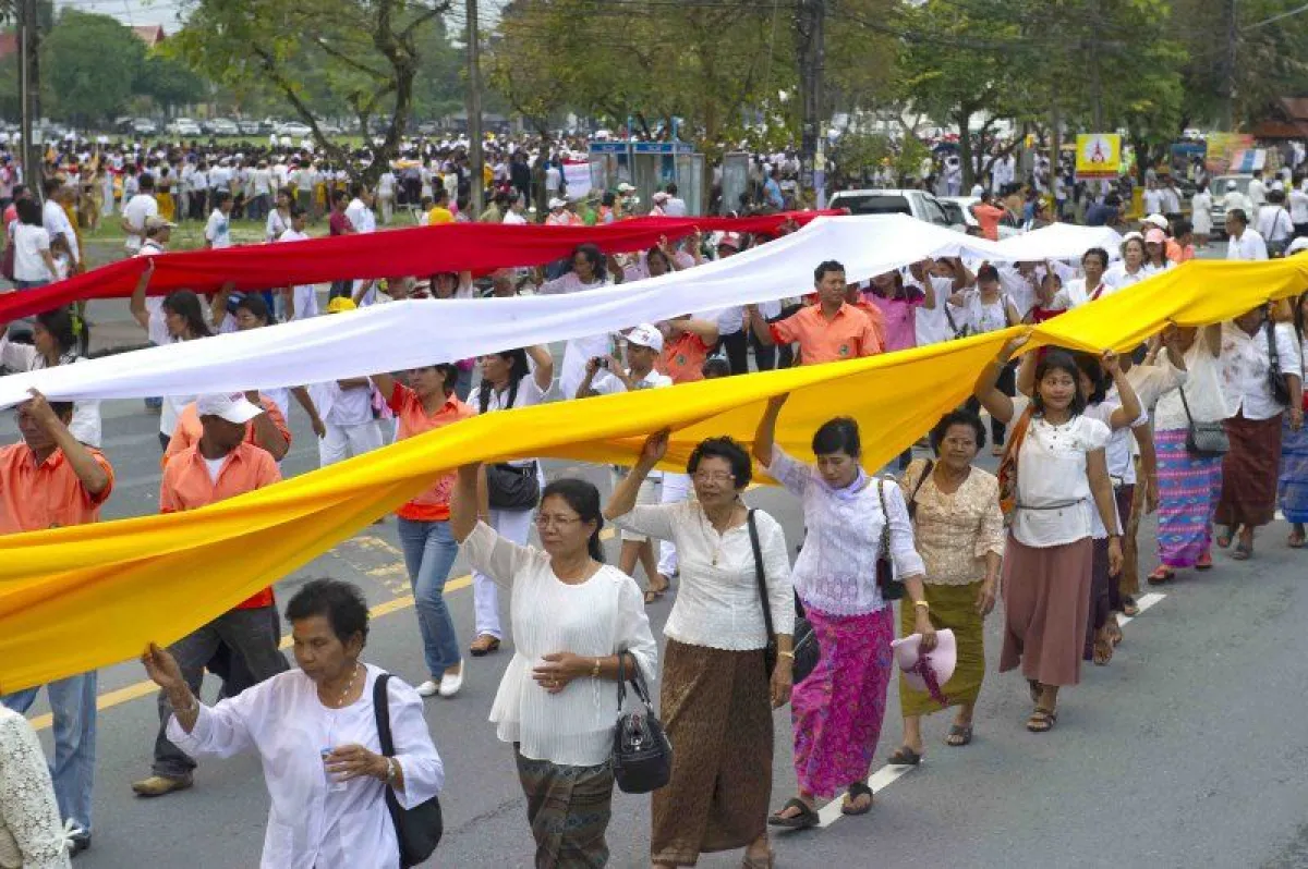 Makha-Bucha-Messe, Prozession des Heiligen Tuchs im Jahr 2023, Wat Phra Mahathat Woramahawihan, Provinz Nakhon Si Thammarat