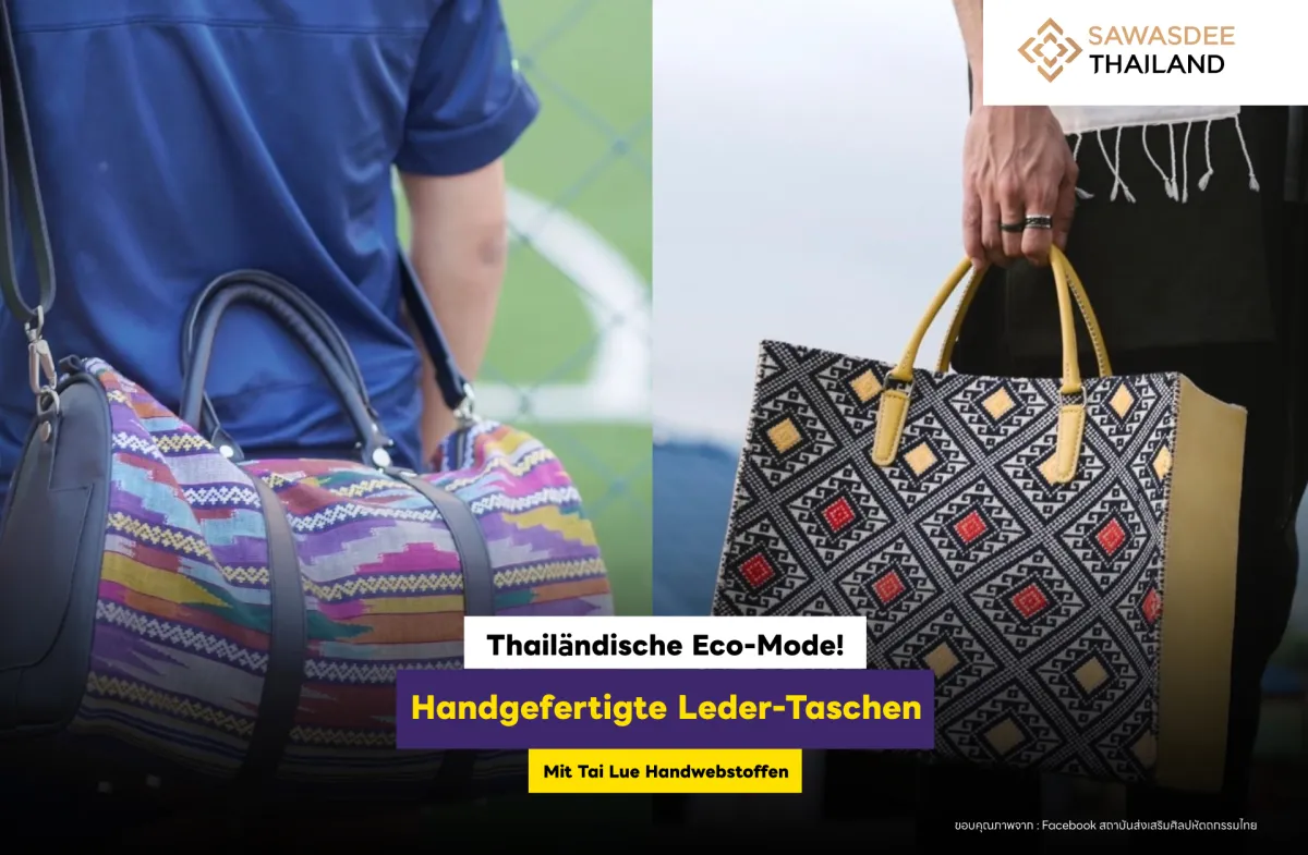 Thailändische Eco-Mode! Handgefertigte Leder-Taschen mit Tai Lue Handwebstoffen