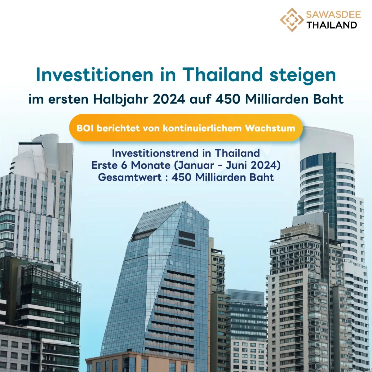 Investitionen in Thailand steigen im ersten Halbjahr 2024 auf 450 Milliarden Baht, BOI berichtet von kontinuierlichem Wachstum