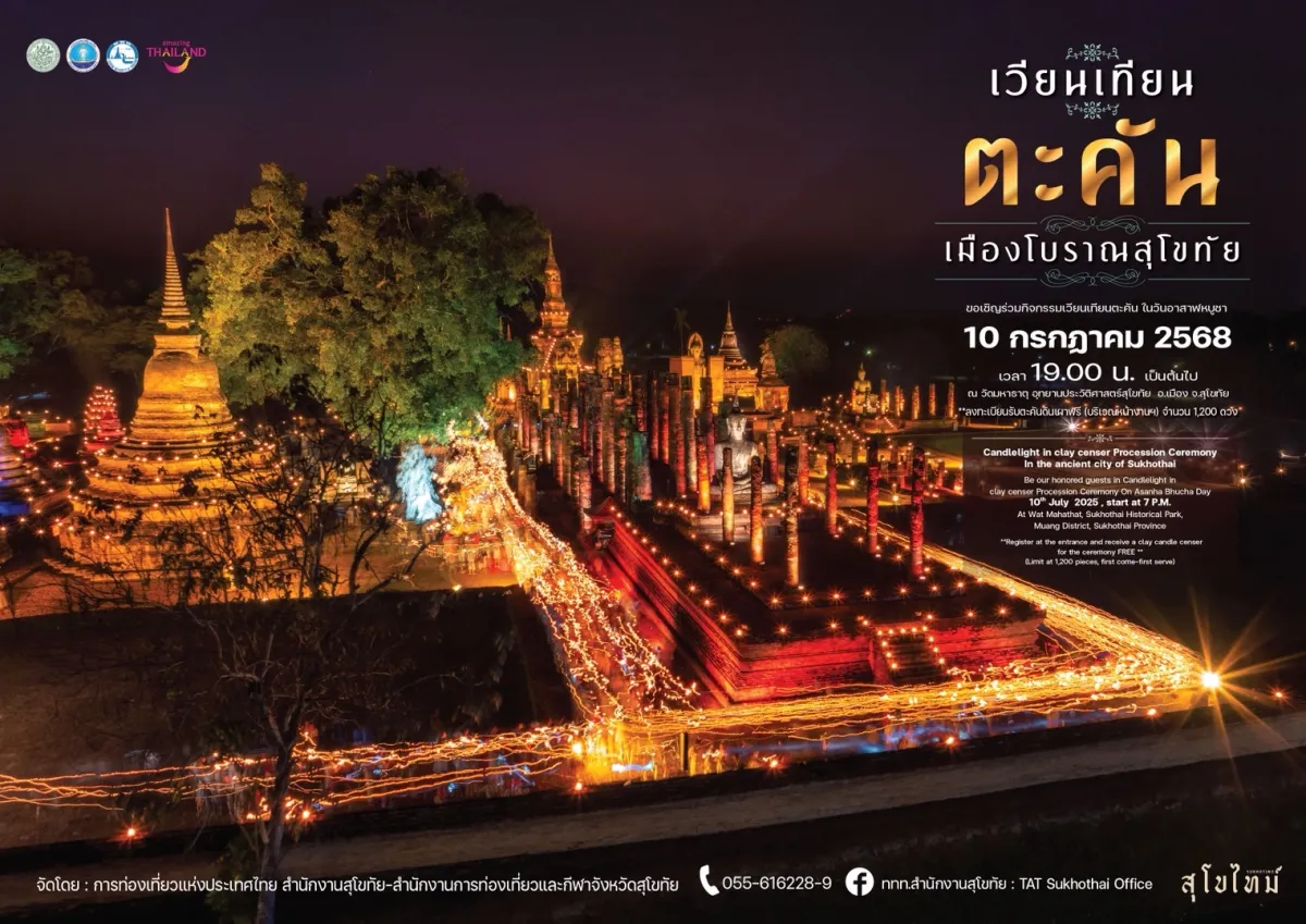 Candlelight in Clay Censer Procession Ceremony In the Ancient City of Sukhothai