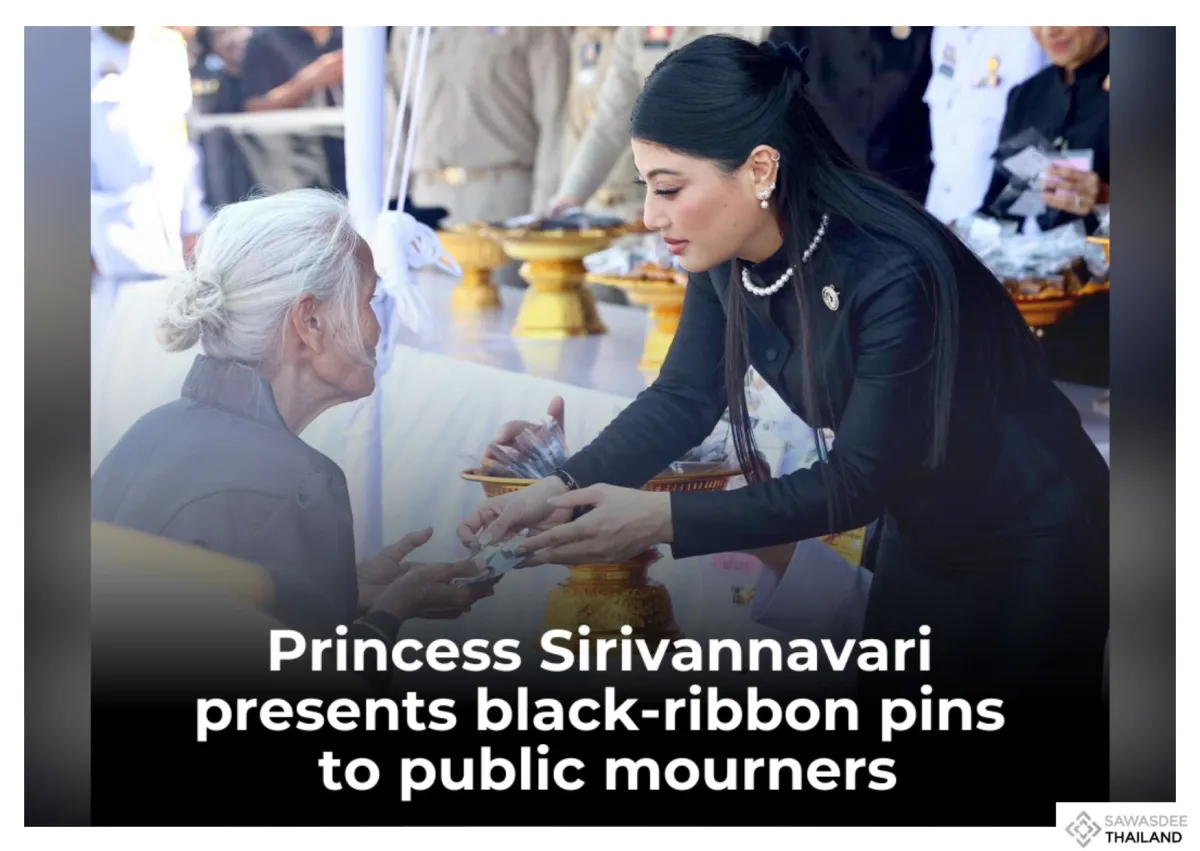Princess Sirivannavari Presents Black-Ribbon Pins to Public Mourners