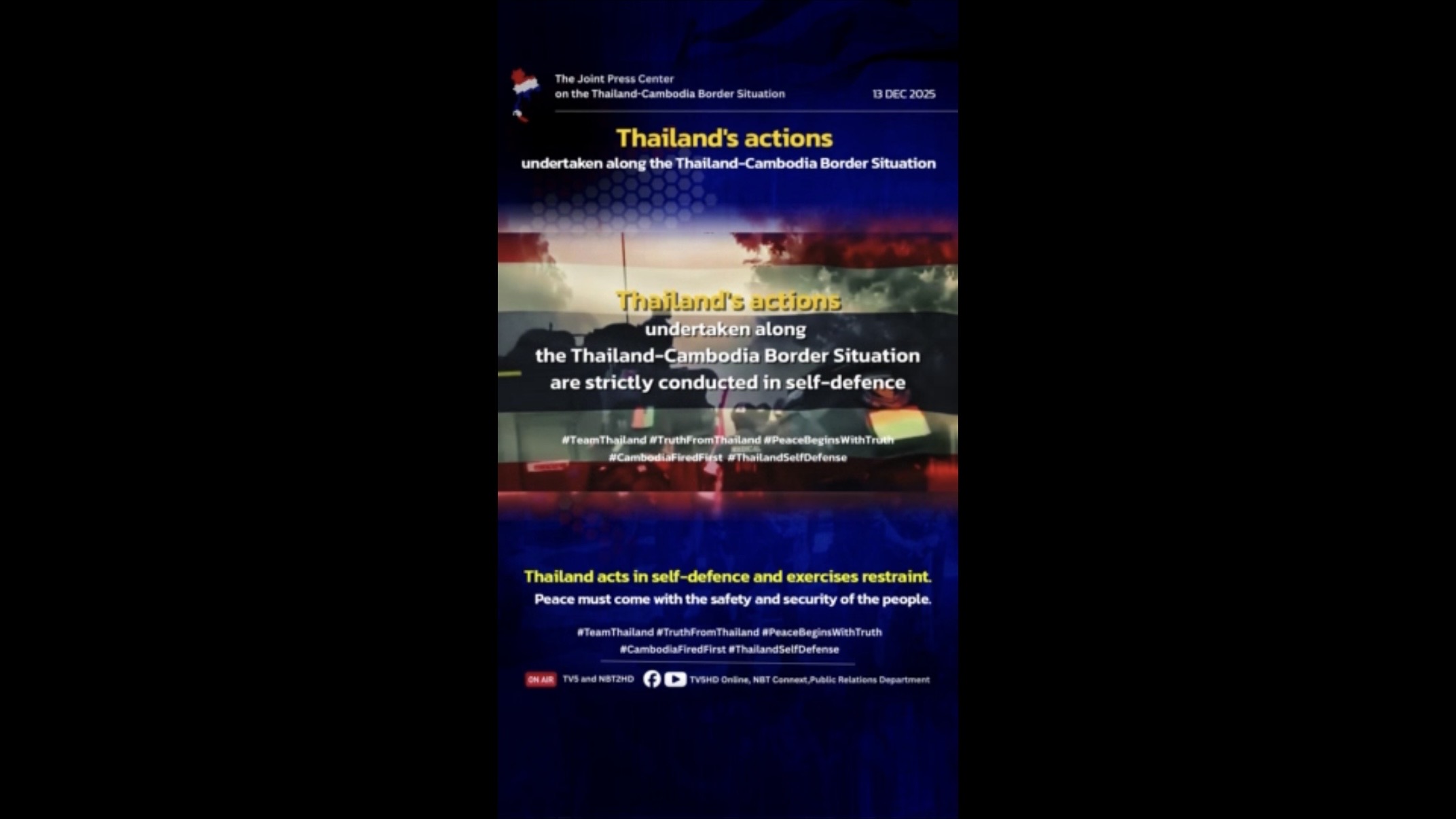 Thailand's actions undertaken along the Thailand-Cambodia Border Situation Thailand acts in self-defence and exercises restraint