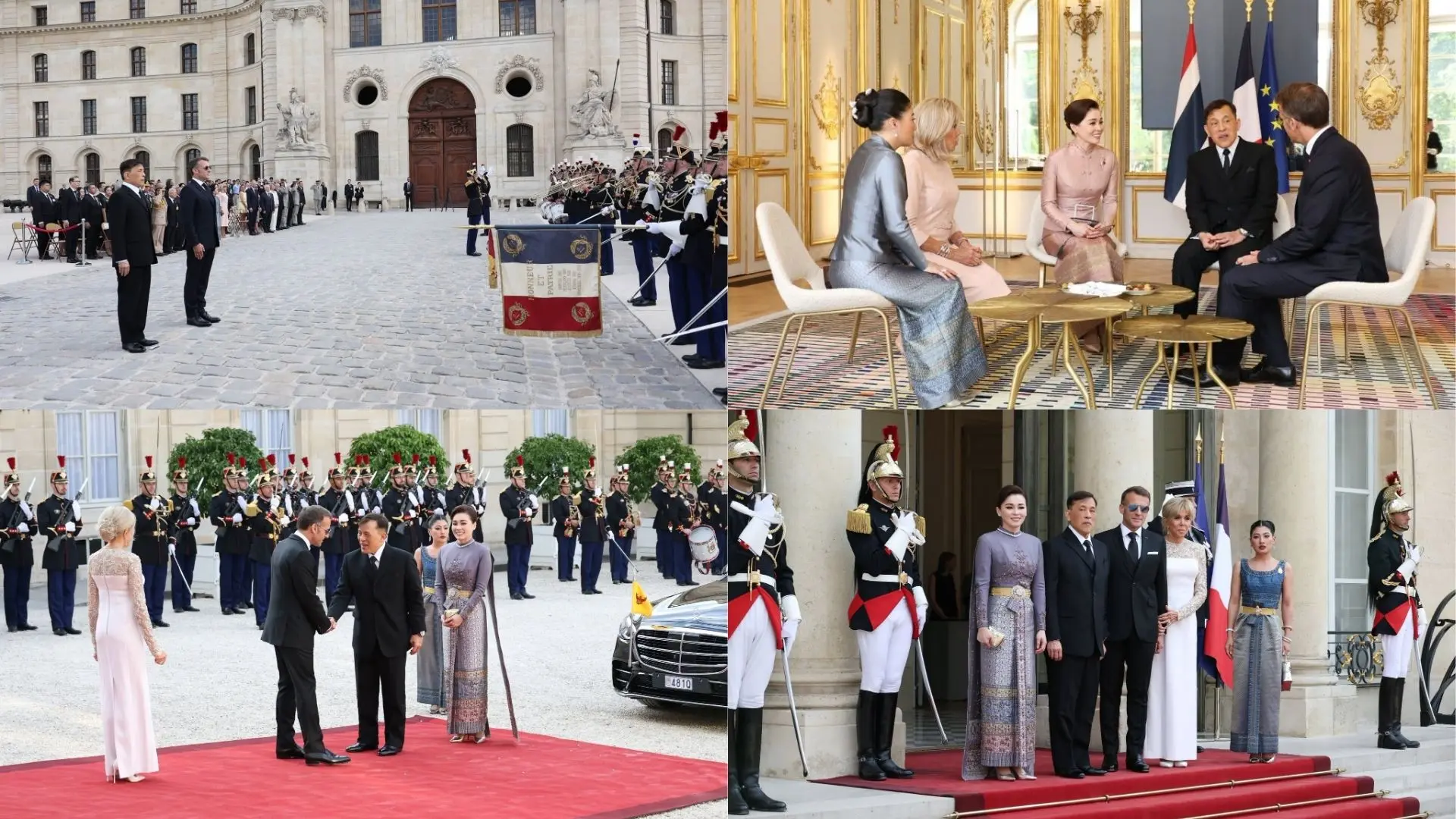 Their Majesties the King and Queen, accompanied by Her Royal Highness Princess Sirivannavari Arrive at Élysée Palace