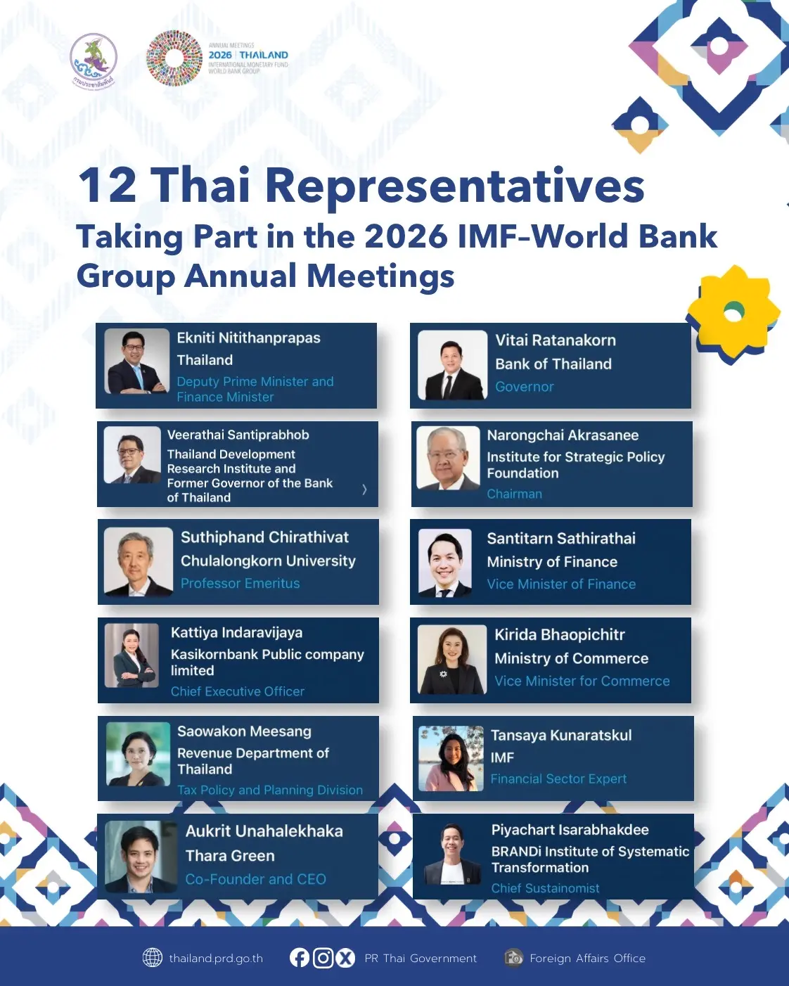 12 Thai Representatives Taking Part in the 2026 IMF–World Bank Group Annual Meetings